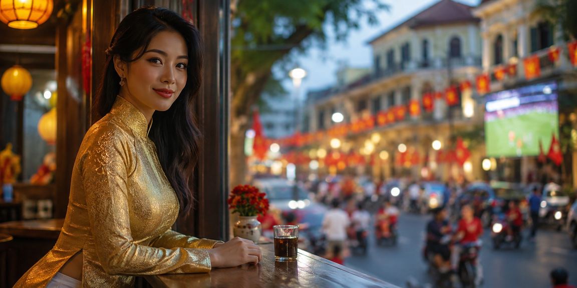 Người chơi cá cược bóng đá Hà Nội trong bộ áo dài truyền thống